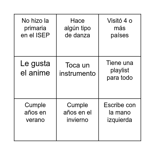 Conociendo a 1°D Bingo Card