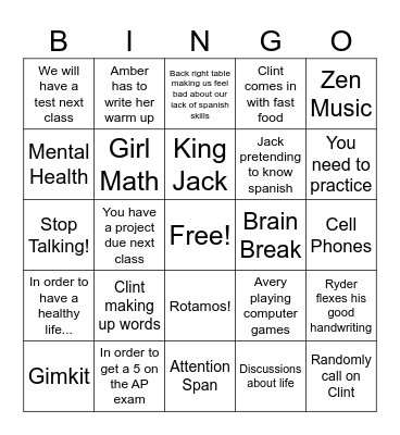 Señor Ortega 4B Bingo Card