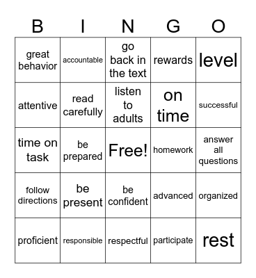 3rd Grade Parent NIght Bingo Card