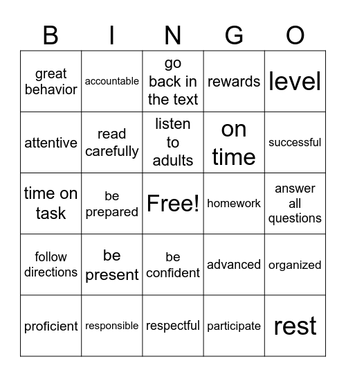3rd Grade Parent NIght Bingo Card