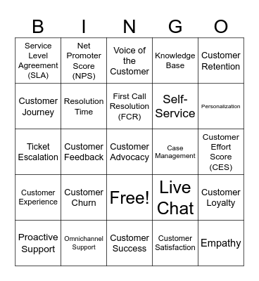 Customer Service Bingo Card