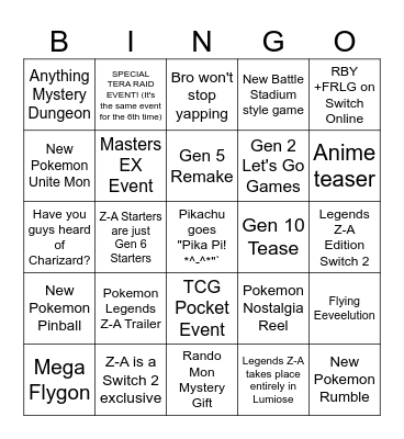 Pokemon Day 2025 Bingo Card