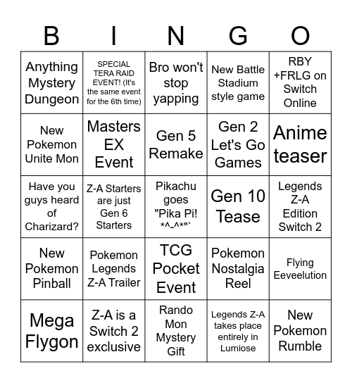 Pokemon Day 2025 Bingo Card