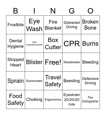 Safety/First Aid Bingo Card