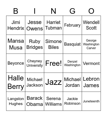 Black History Month Bingo Card