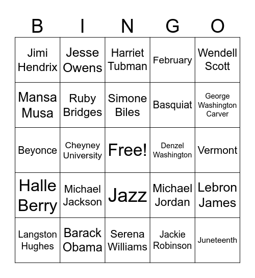 Black History Month Bingo Card