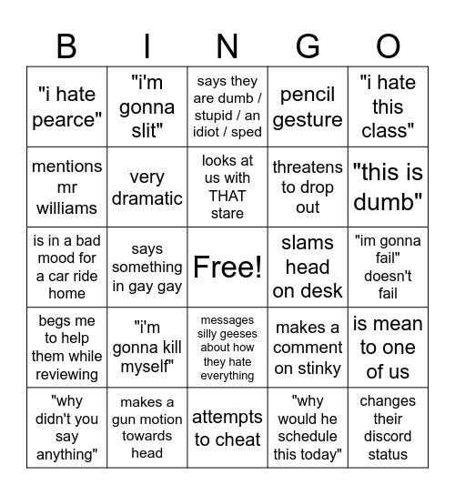 algebra bingo Card