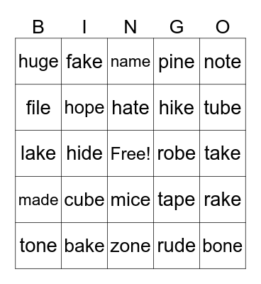 Long E Bingo Card