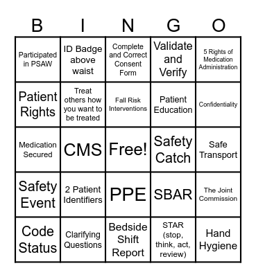 Move the Safety Needle Forward Bingo Card