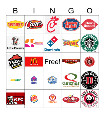 Fast Food Restaurant Logos Bingo Card