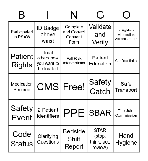 Move the Safety Needle Forward Bingo Card