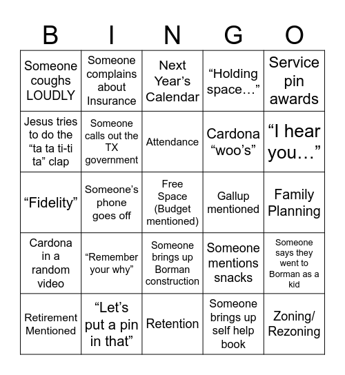 Listening Tour Bingo Card
