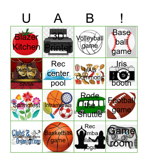 Exploring UAB Bingo Card