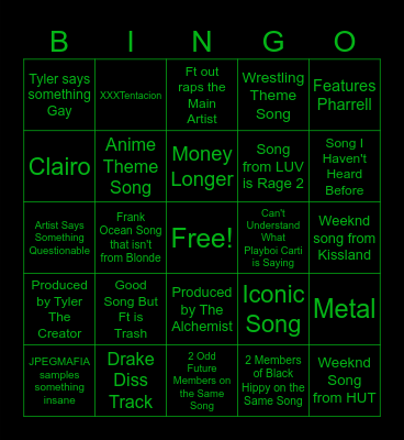 Spotify DJ BINGO Card