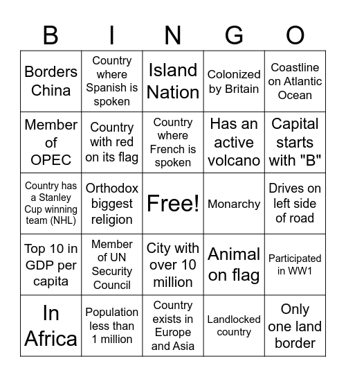 MUN Bingo Card