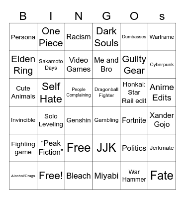 Dev's Tik Tok Bingo Card