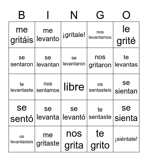 ¡Siéntate! Bingo Card