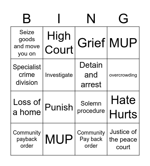 Revision Bingo Card