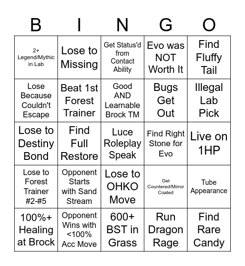 Luce FrLg Kaizo IronMON Bingo Card