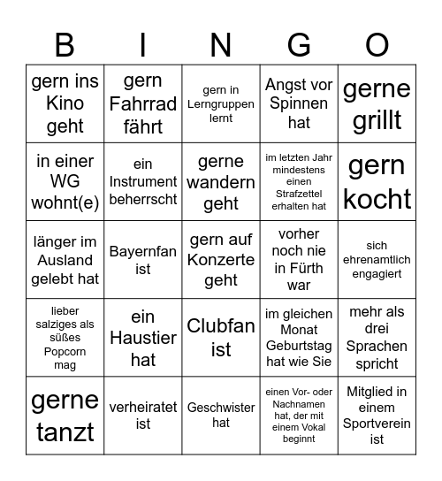 Finden Sie jemanden, der... Bingo Card