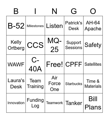 Boeing Favorites Bingo Card