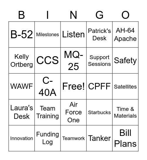 Boeing Favorites Bingo Card