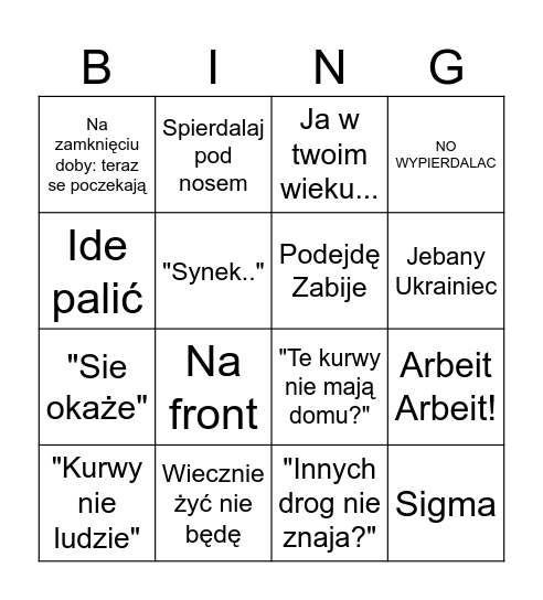 Nocka z Rafałem Bingo Card