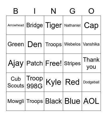 Pack 948 Bridging Ceremony - 2025 Bingo Card