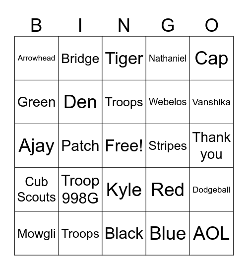 Pack 948 Bridging Ceremony - 2025 Bingo Card