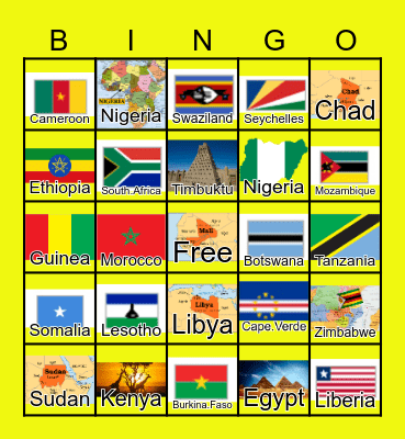 African Countries Bingo Card