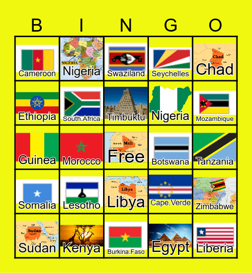 African Countries Bingo Card