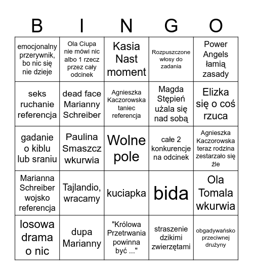 Królowa Przetrwania bingo Card