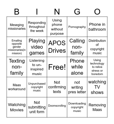 Apostasy BINGO Card