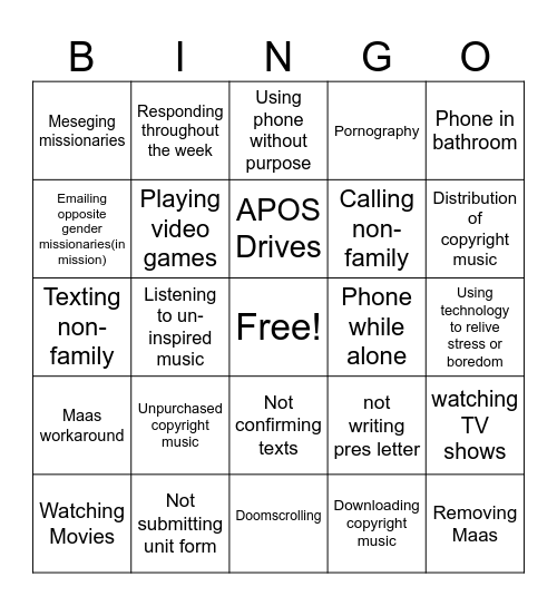 Apostasy BINGO Card