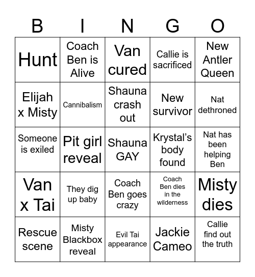 Yellowjackets Bingo Card