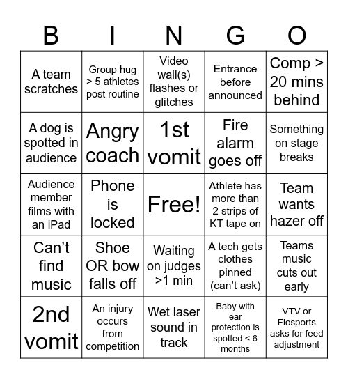 Cheer Bingo Card