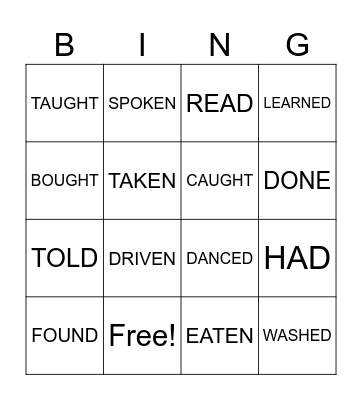 Past Participle Verbs Bingo Card