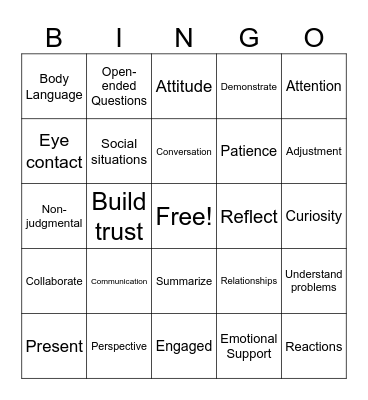 Active Listening Bingo Card