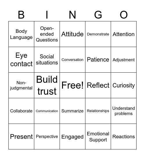 Active Listening Bingo Card