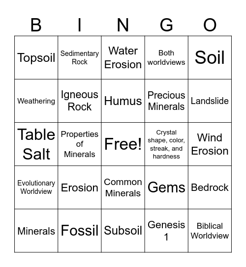Science Chapter 3 Bingo Card