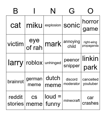 the creature's reels bingo card Bingo Card