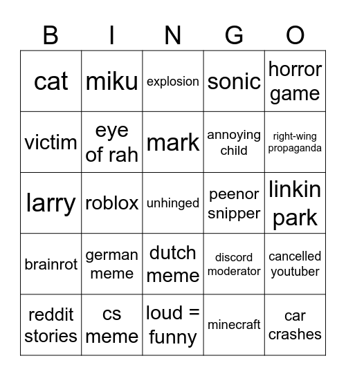 the creature's reels bingo card Bingo Card