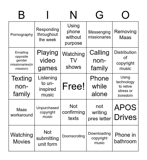 Apostasy BINGO Card
