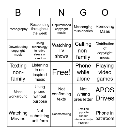 Apostasy BINGO Card