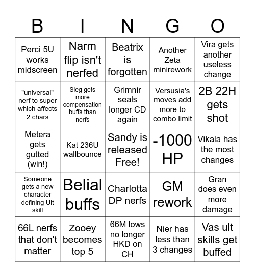 Granblue Patch Bingo Card