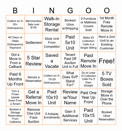 Storage Bingo Card