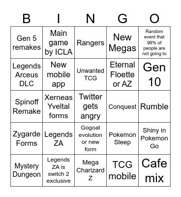 Pokemon Presents 2025 Bingo Card