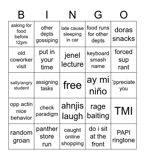 Untitled Bingo Card