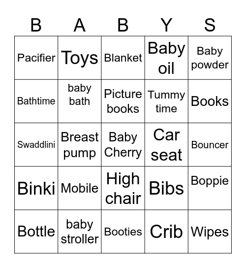 The Sweetest Cherry  Baby Game Bingo Card