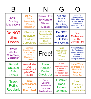 Medication Safety Bingo Card